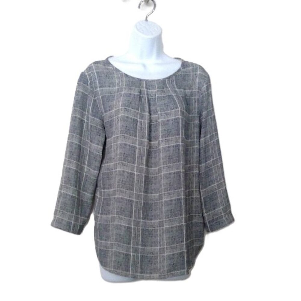 Van Heusen Plaid Top 3/4 Sleeve Stretch Back Schoolgirl Retro Career Casual Sz S